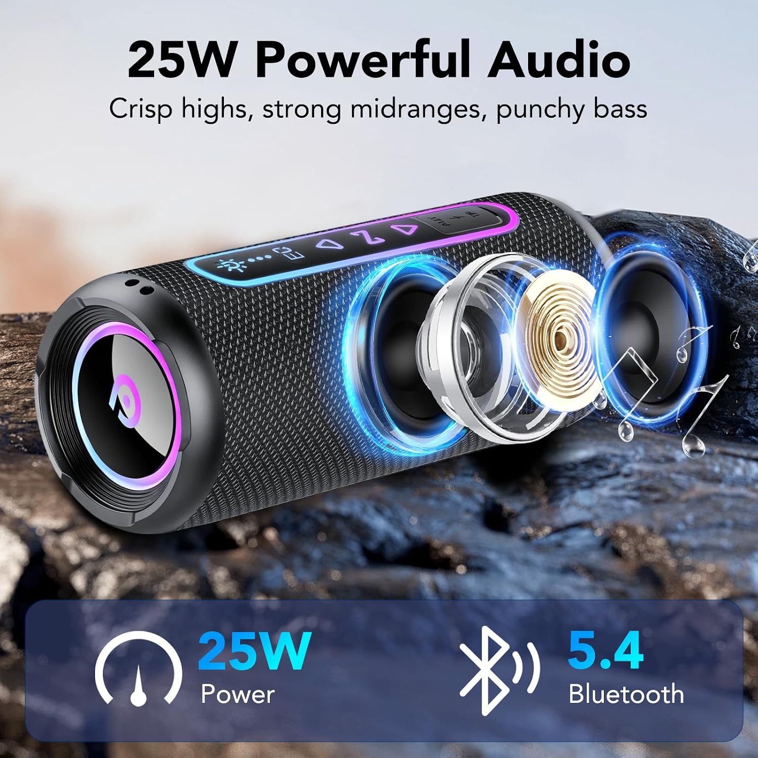 Thumbnail 1 de Bluetooth Lautsprecher mit Licht, 25W, IPX7, TWS Stereo – 24h Akku und Bluetooth 5.4