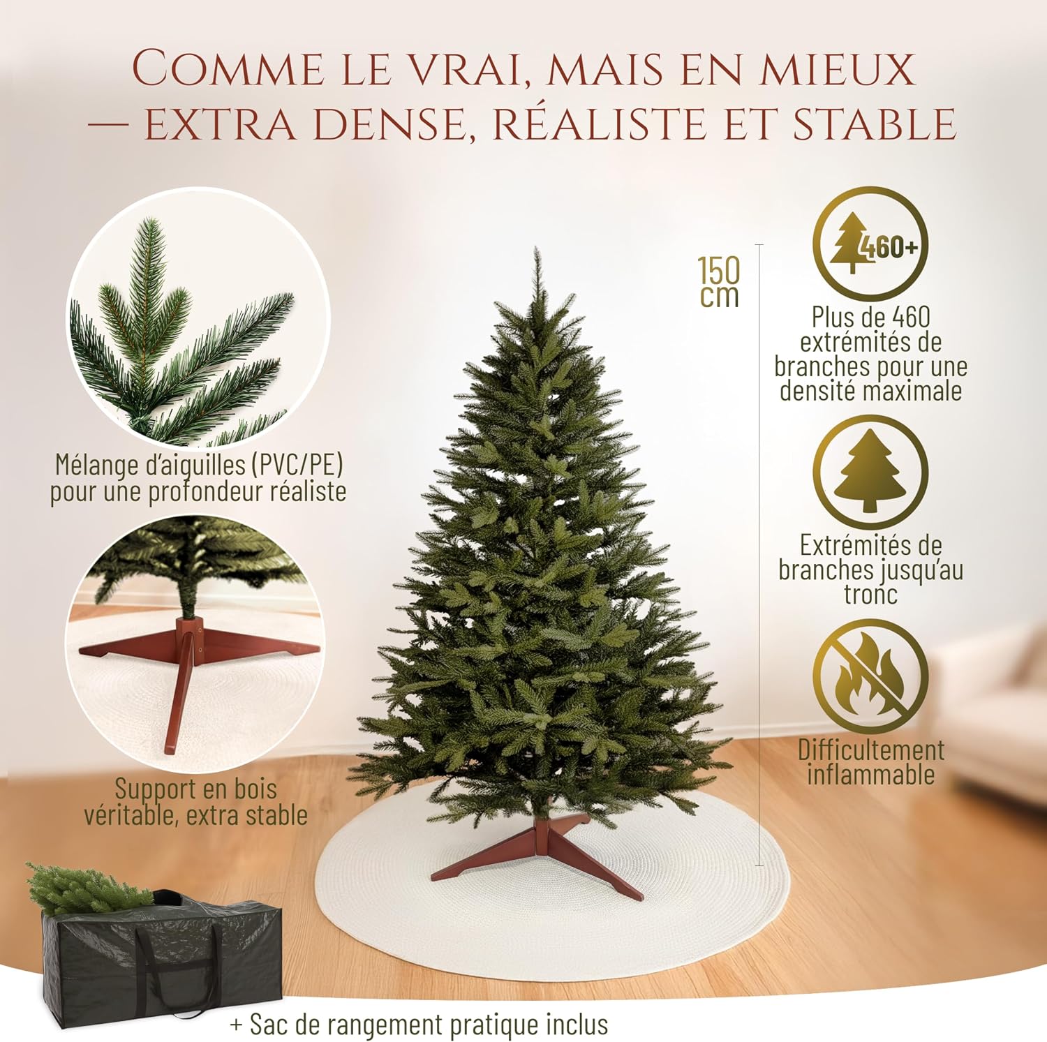 Detalle 1 de Sapin de Noël Artificiel Premium 150 cm – Realisme exceptionnel