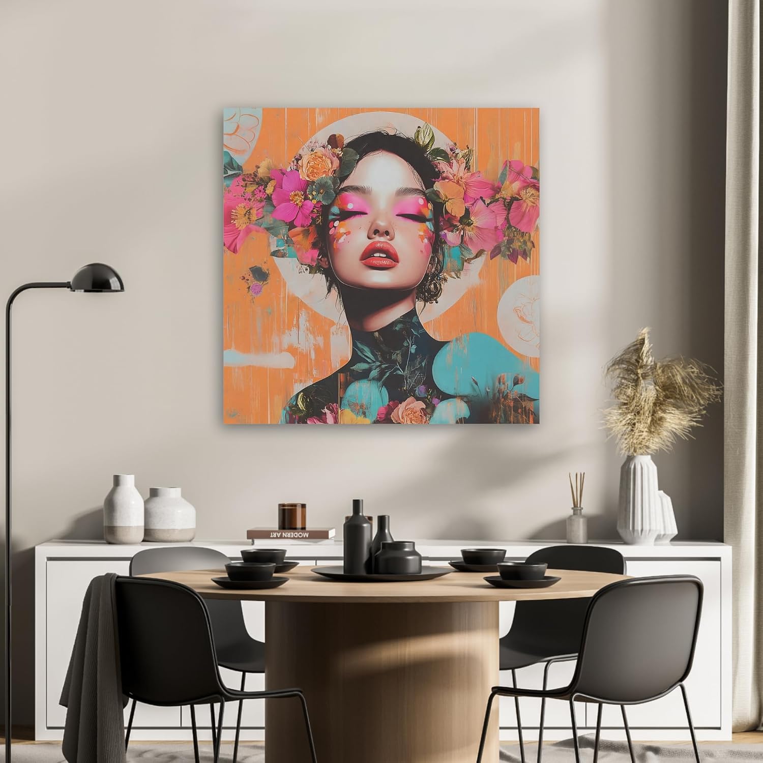 Detalle 2 de MuchoWow© vilten wandpaneel 80 x 80 cm met abstract bloemenportret