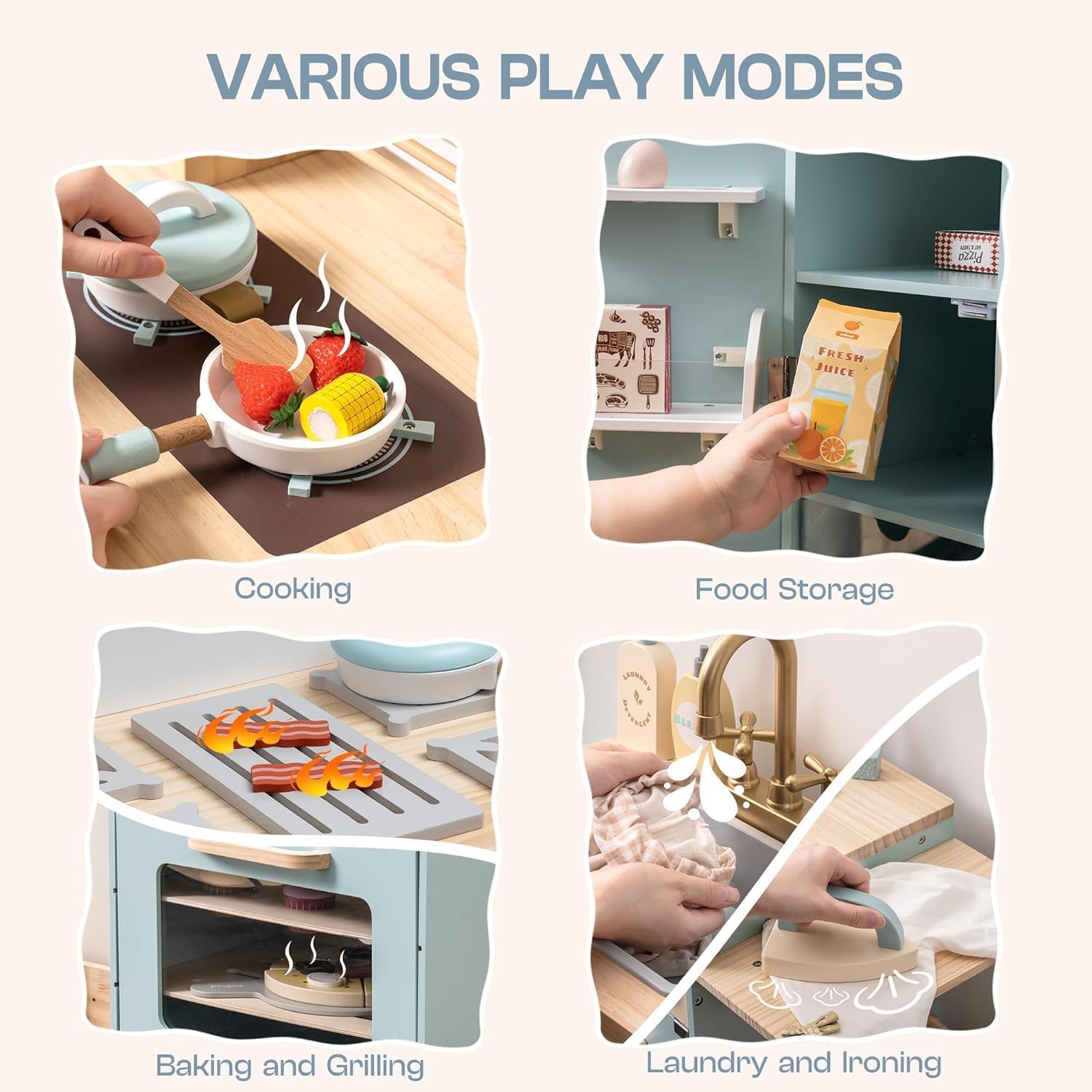 Thumbnail 5 de ROBOTIME Wooden Play Kitchen: Toddler Kitchen Set with Oven, Fridge & Washing Machine