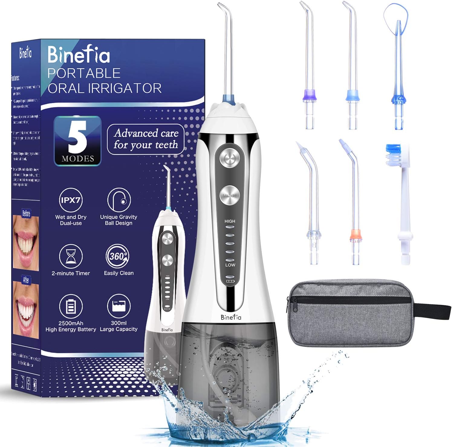 Detalle de Binefia Cordless Water Flosser 300ml 🚰