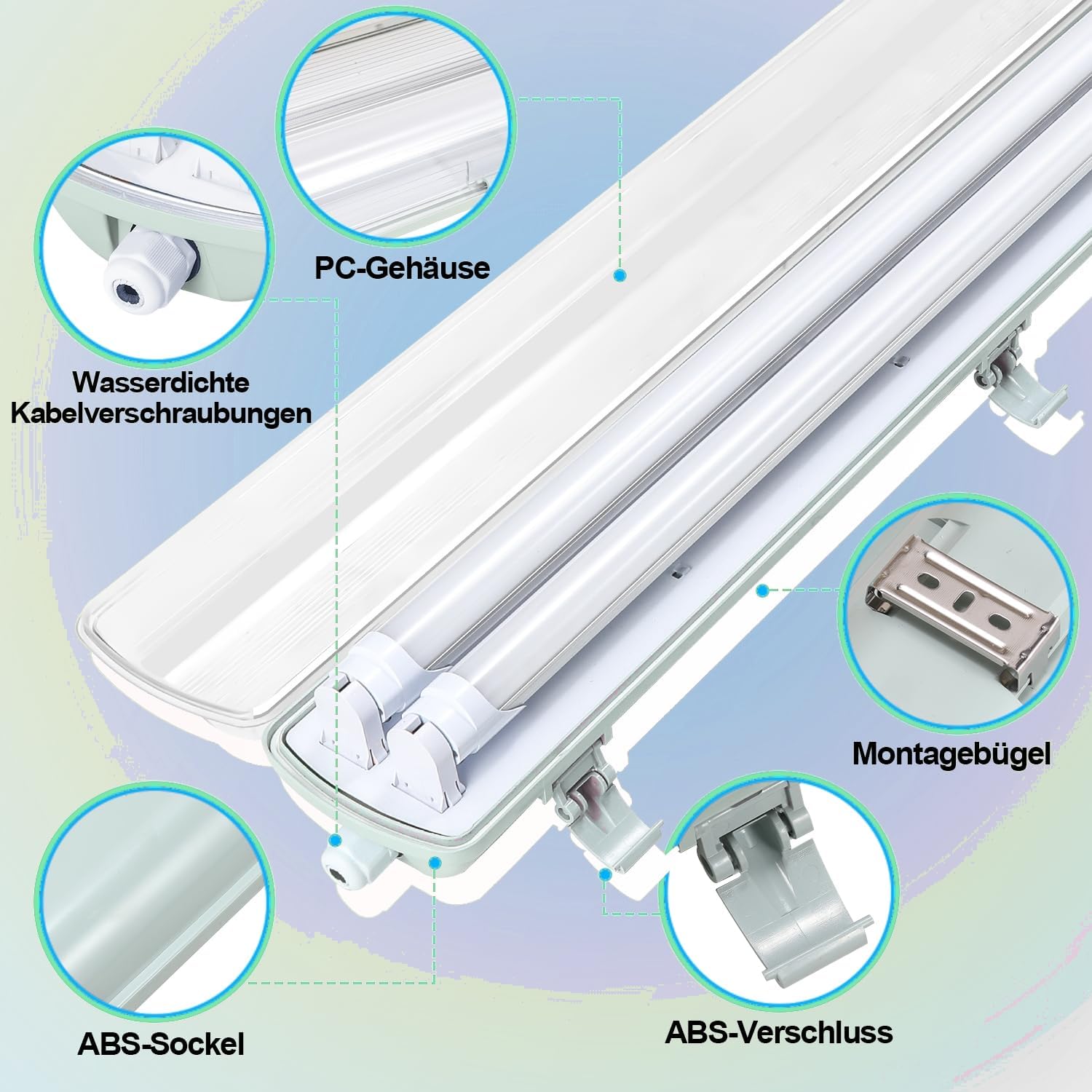 Detalle 2 de Daromigo Lampada LED per ambienti umidi, 150 cm, 2x24 W, IP65 – luce bianca fredda 6500 K