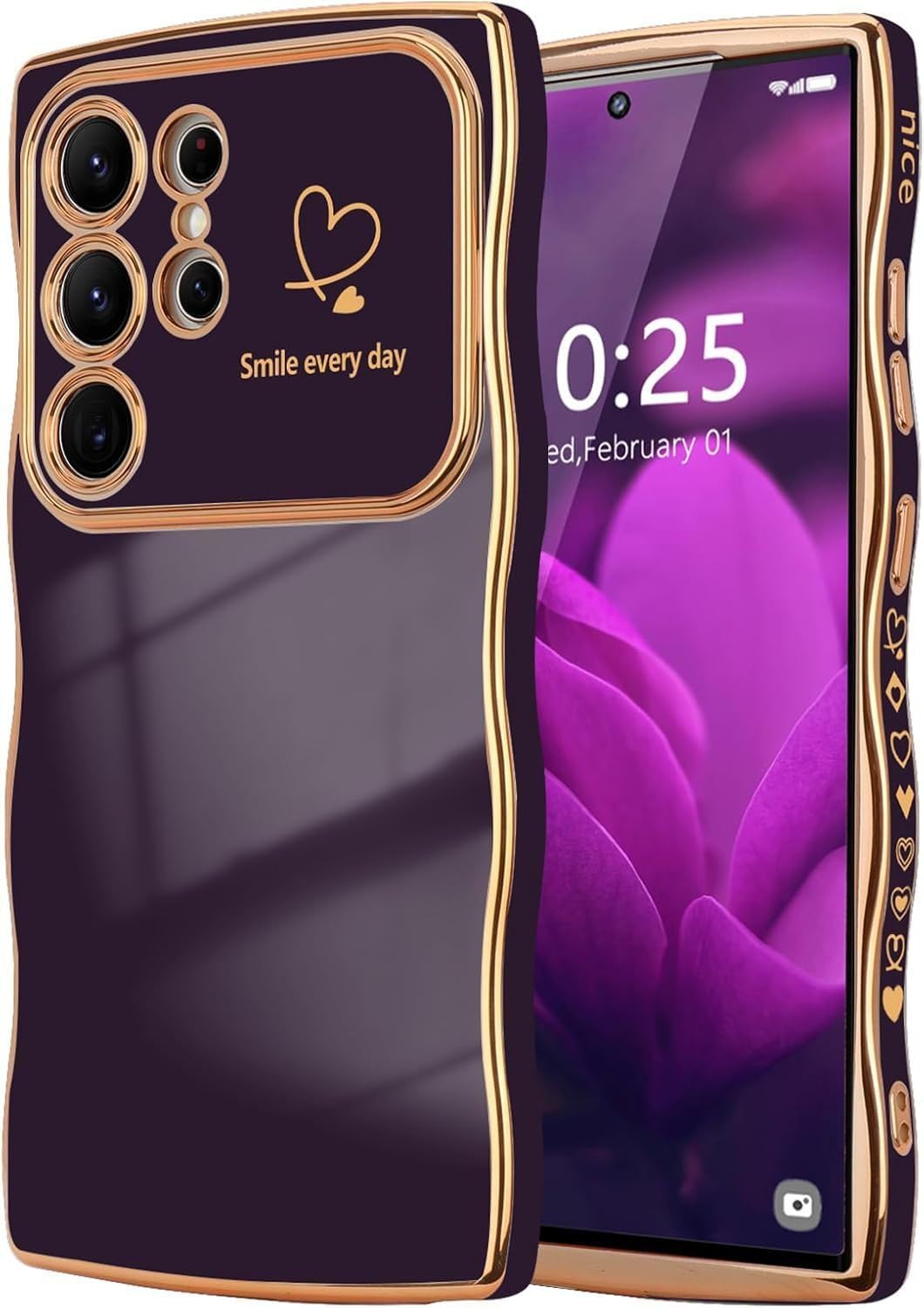 Thumbnail 6 de Unichthy Love Heart Basic Case for Samsung Galaxy A57 – Glossy Wave Design, Curly Shape, Gold Plated Accents