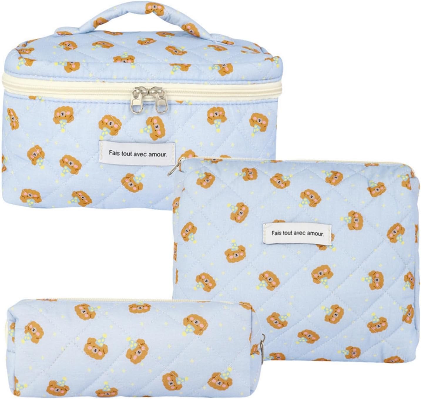 Aucuu Grande Trousse de Maquillage — Lot de 3 Trousse de Toilette en coton à motif floral
