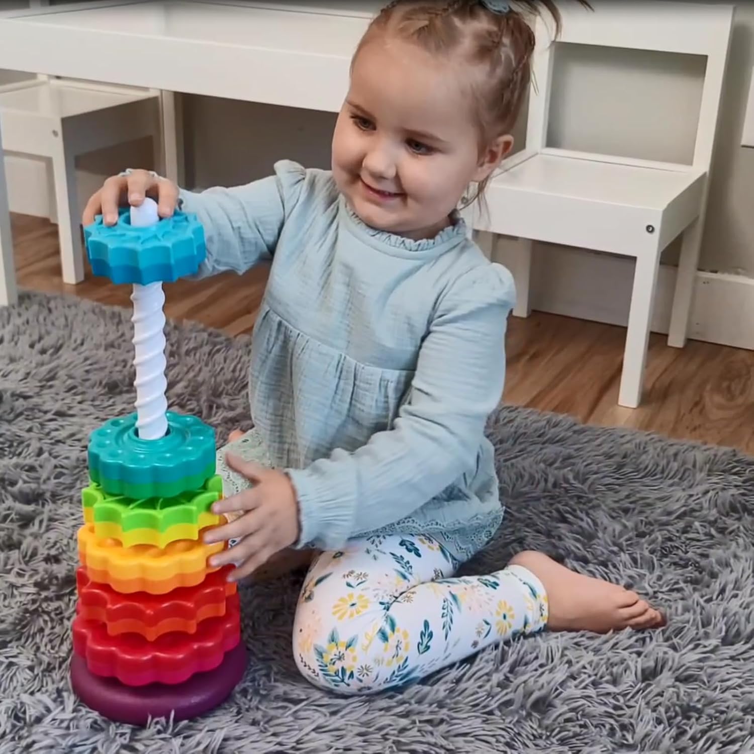 Detalle 2 de LUCKFUTURE Rainbow Stacking Rings for Toddlers 🎲
