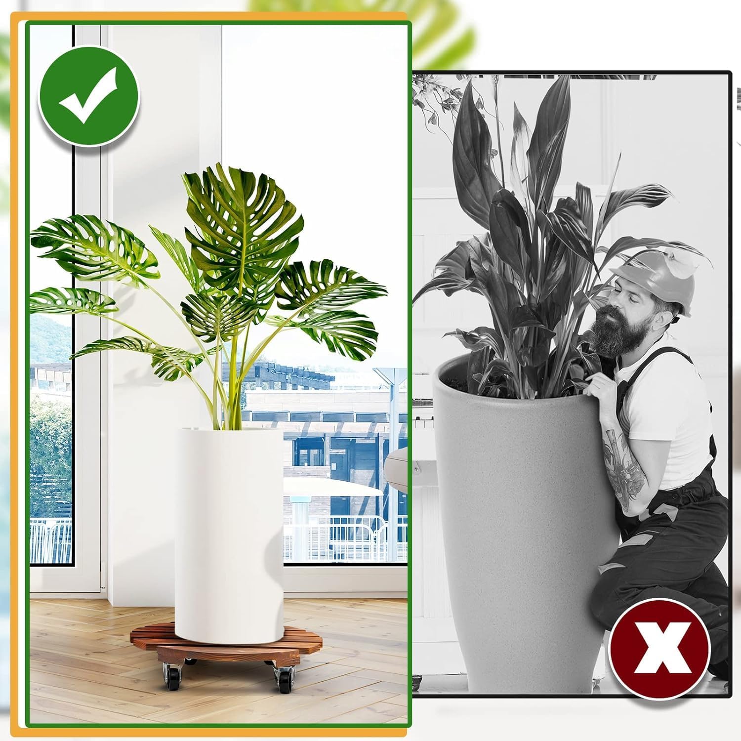 Thumbnail 5 de CHAMSUREUK 2 Pack 12 Inch Wood Plant Caddy with Lockable Wheels