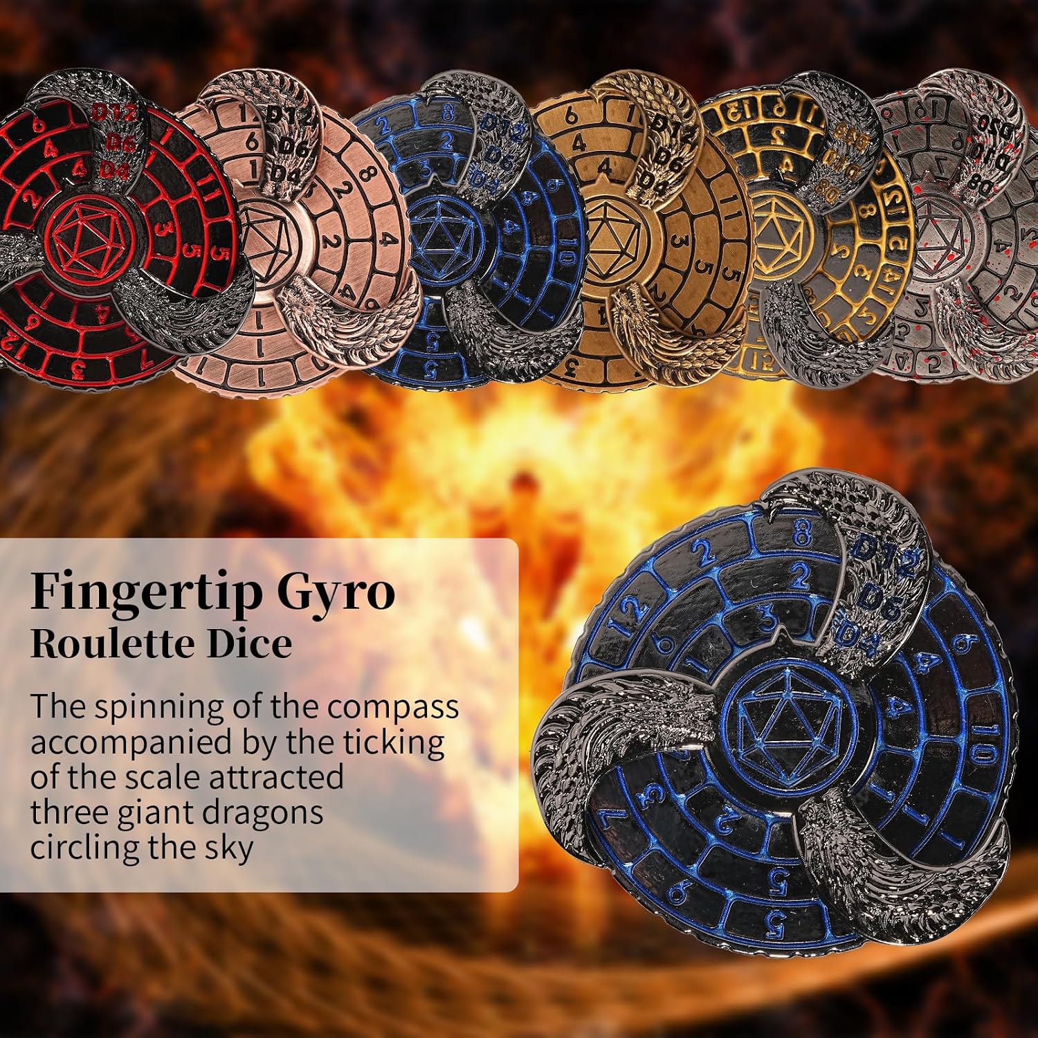 Detalle de 7-in-1 DND Dice Spinner Roulette 7-sided metal dice 🎲