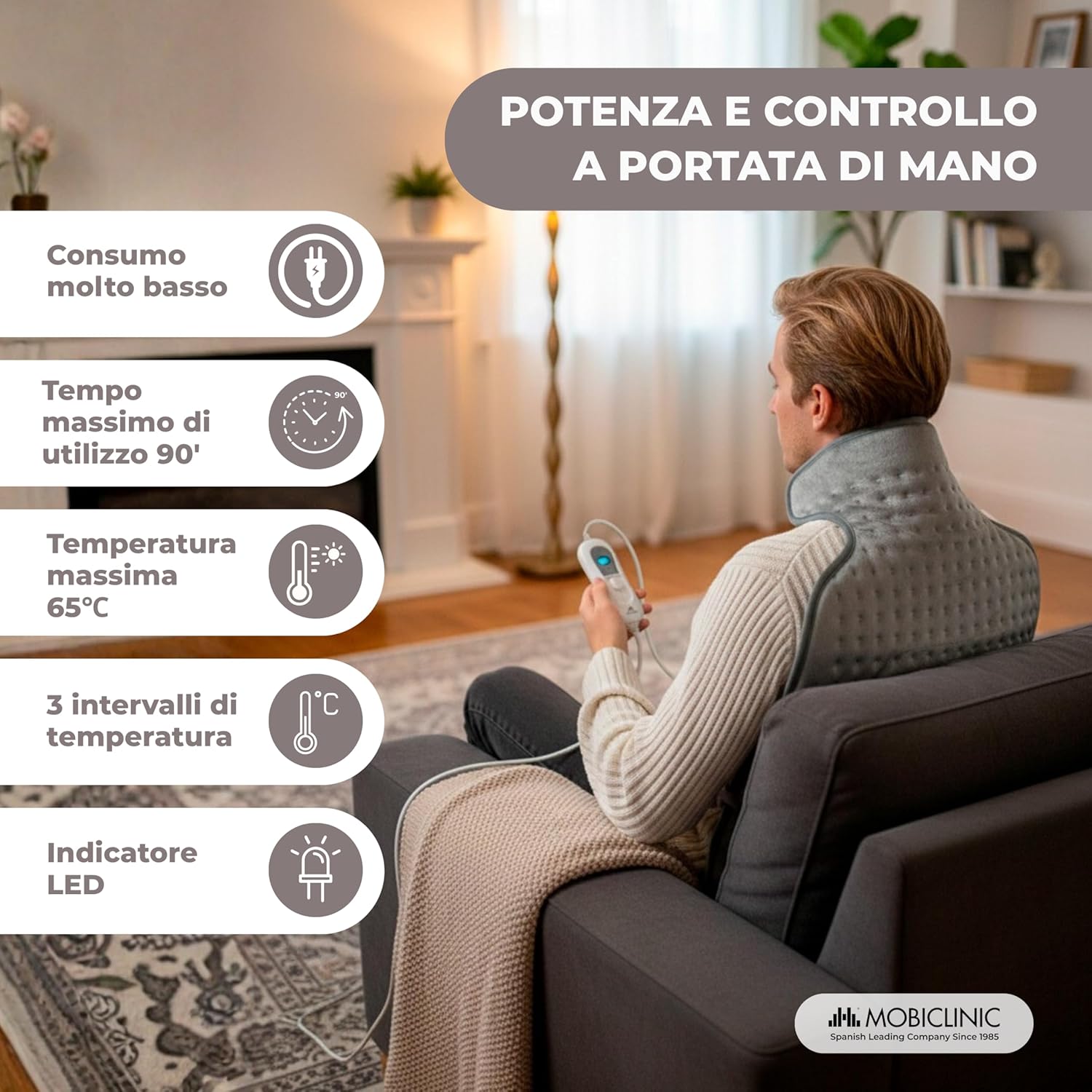 Detalle 2 de Mobiclinic Termoforo elettrico: cuscino termico per collo e spalle 62x43