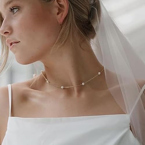 Detalle de Trinckle Pearl Necklace for Women — Gold Pearl Choker with 14.5" + 3" Extender