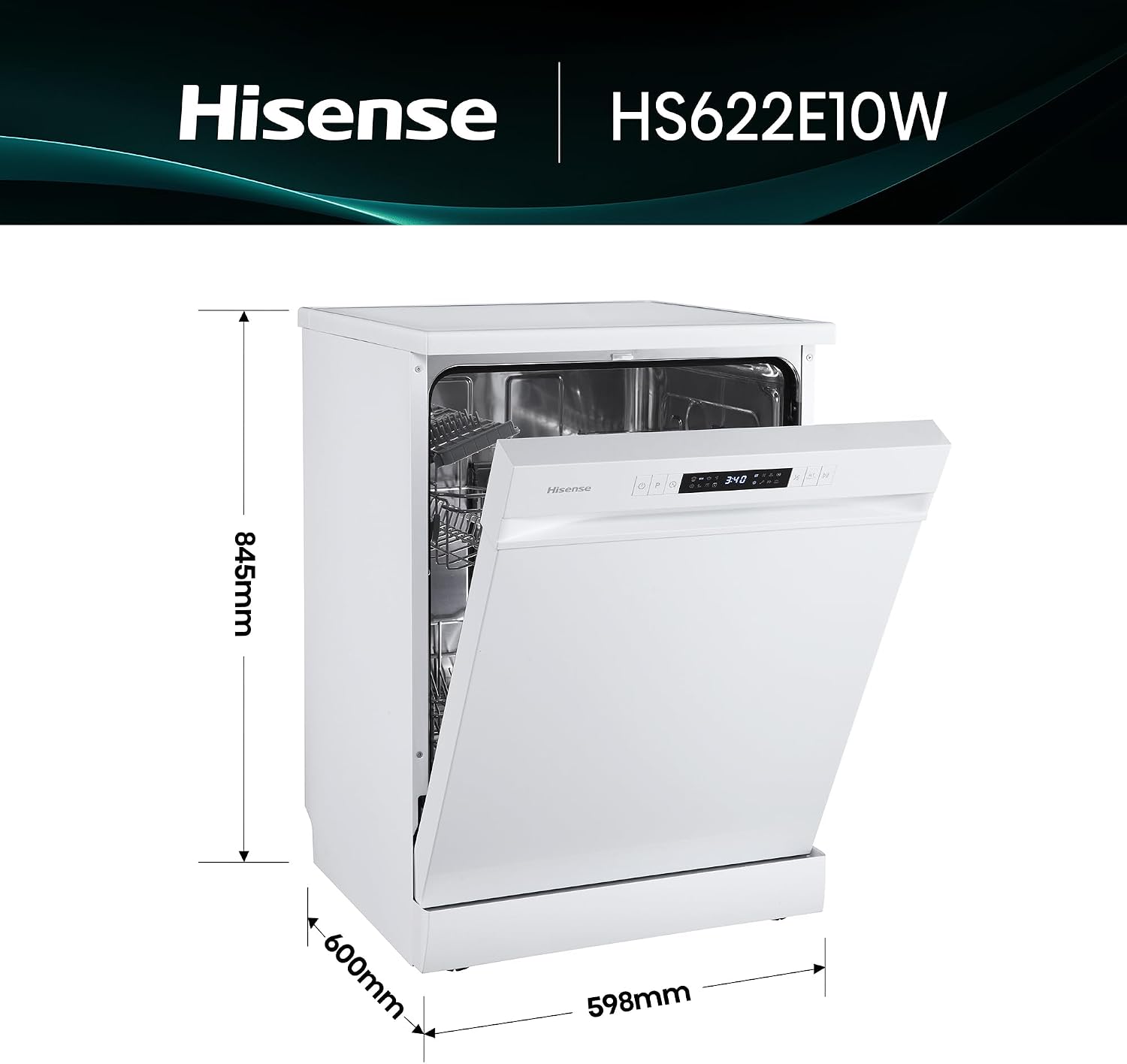 Detalle 2 de Hisense HS622E10W: Lavavajillas 60 cm, 13 Servicios, funcionamiento silencioso