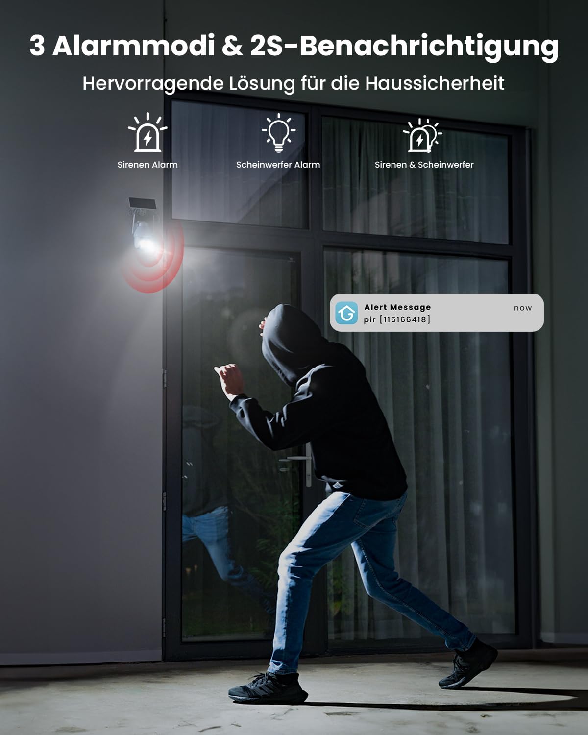 Detalle 2 de ieGeek 2Pcs 2K/3MP Außenüberwachungskamera mit Solarbetrieb – 360° PTZ, PIR, 2 Wege Audio, IP65, kabellos