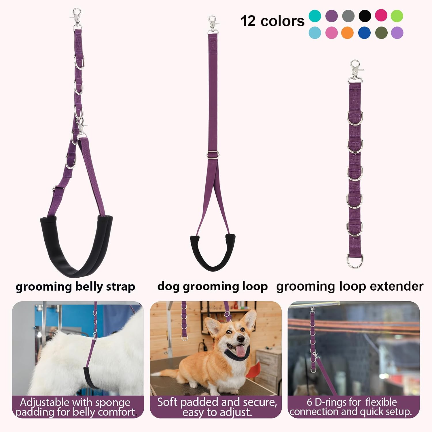 Thumbnail 5 de Dog grooming belly straps, 3 sets