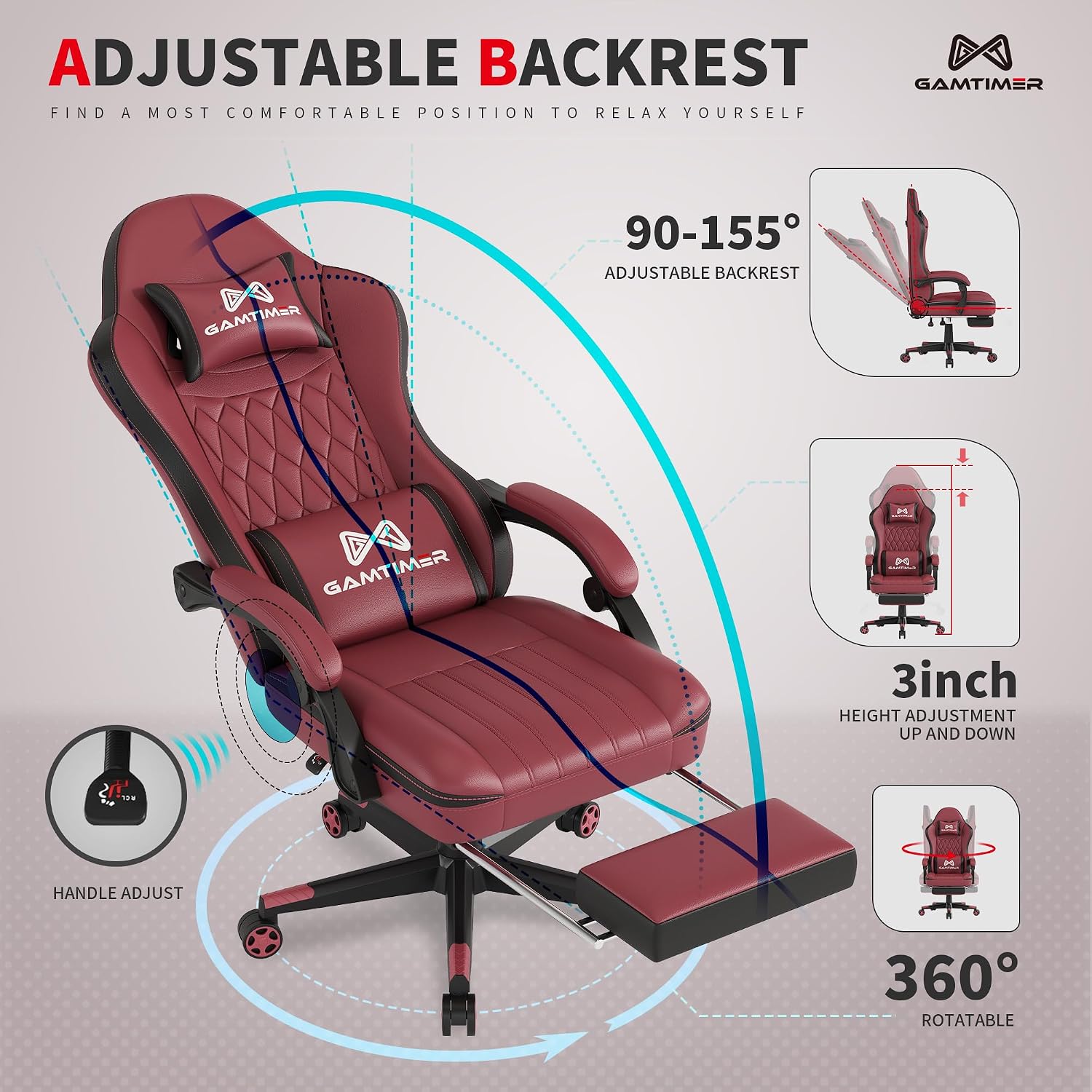 Detalle de Gamtimer Gaming Chair 400 lb Capacity