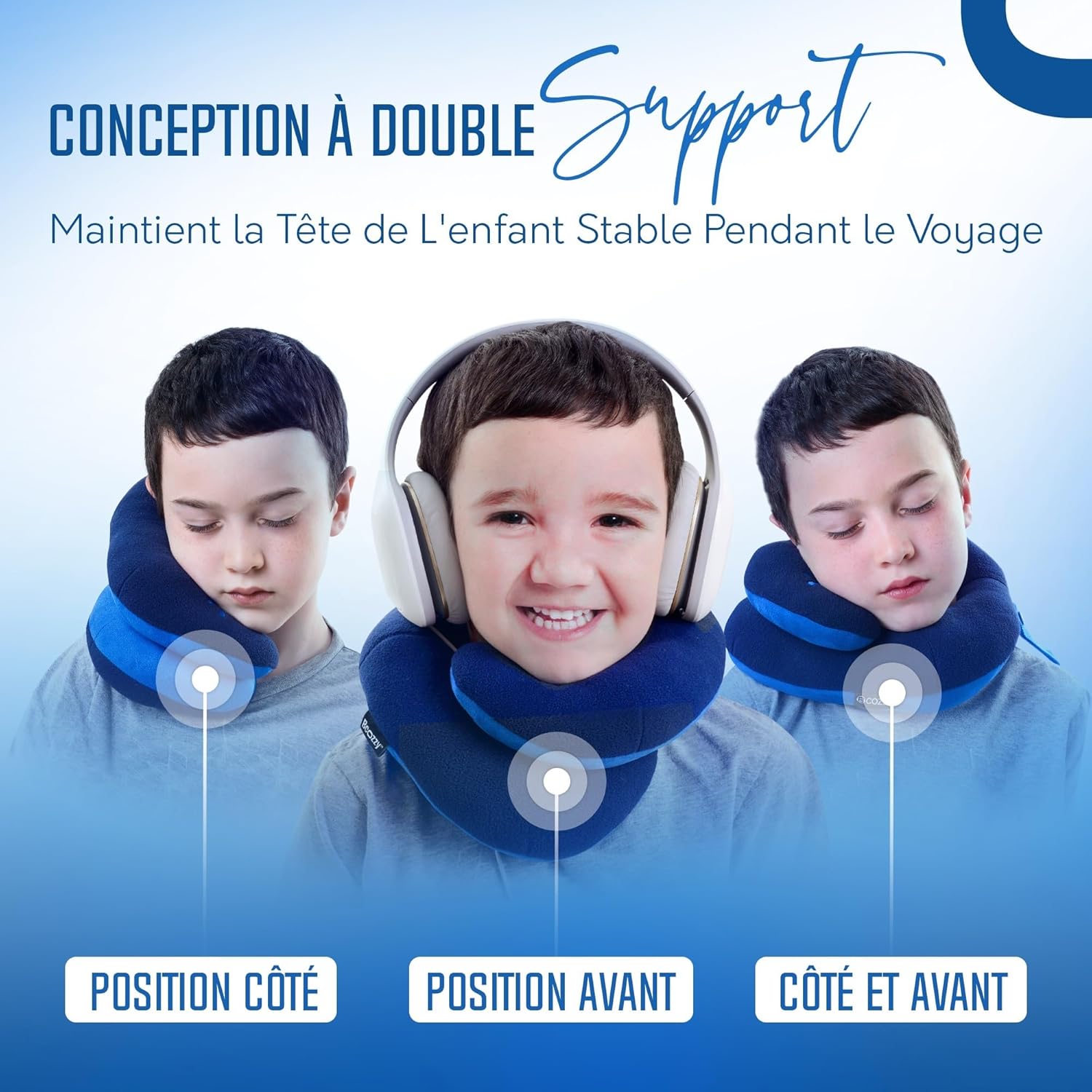 Detalle de BCOZZY Oreiller de Voyage avec Soutien du Menton pour Enfants 3–7 ans – Small, Blue Marine
