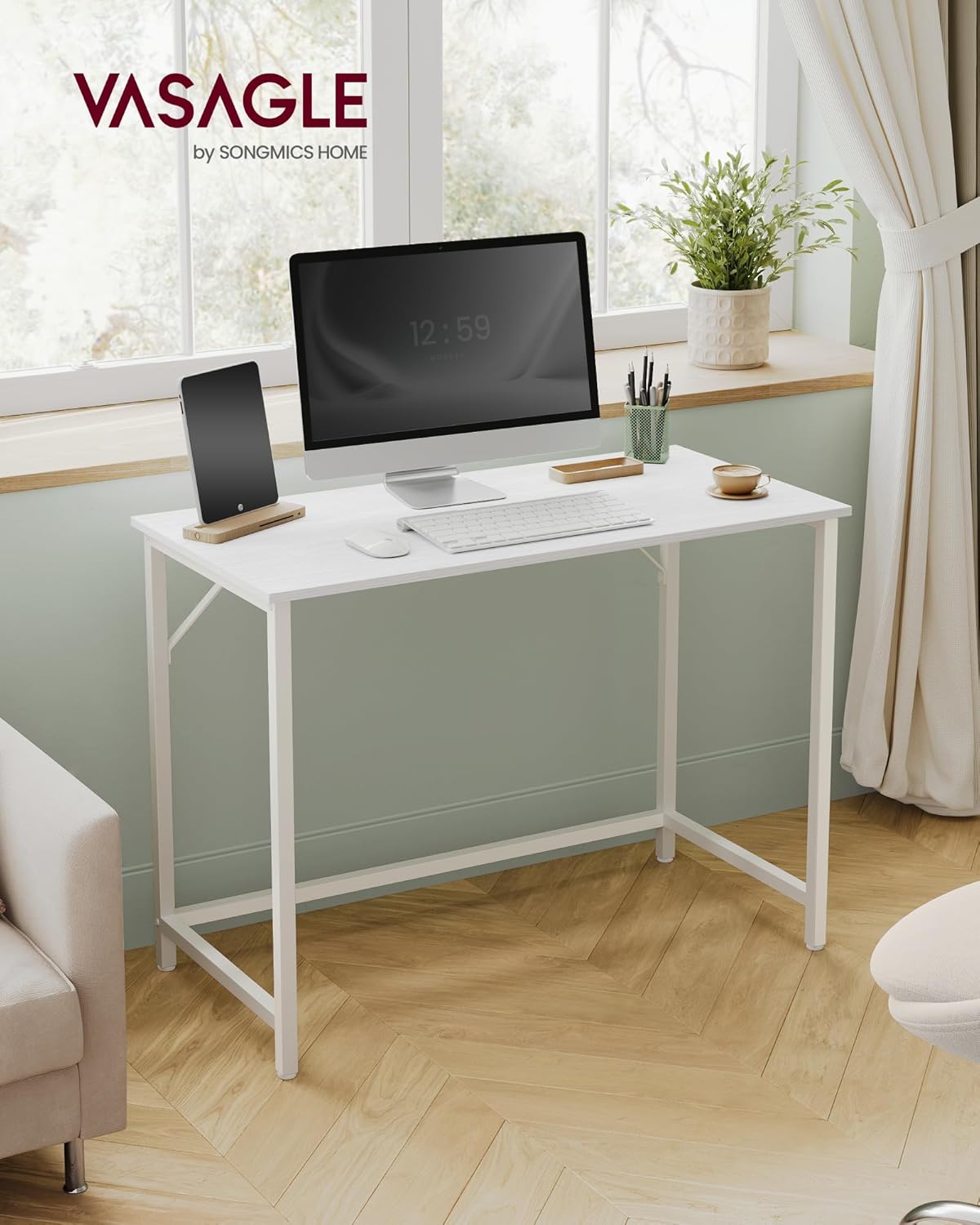 Thumbnail 3 de VASAGLE Computertisch LWD041W44V1, 100 x 50 x 76 cm (ahornweiß/wolkenweiß) – für Arbeitszimmer & Zuhause