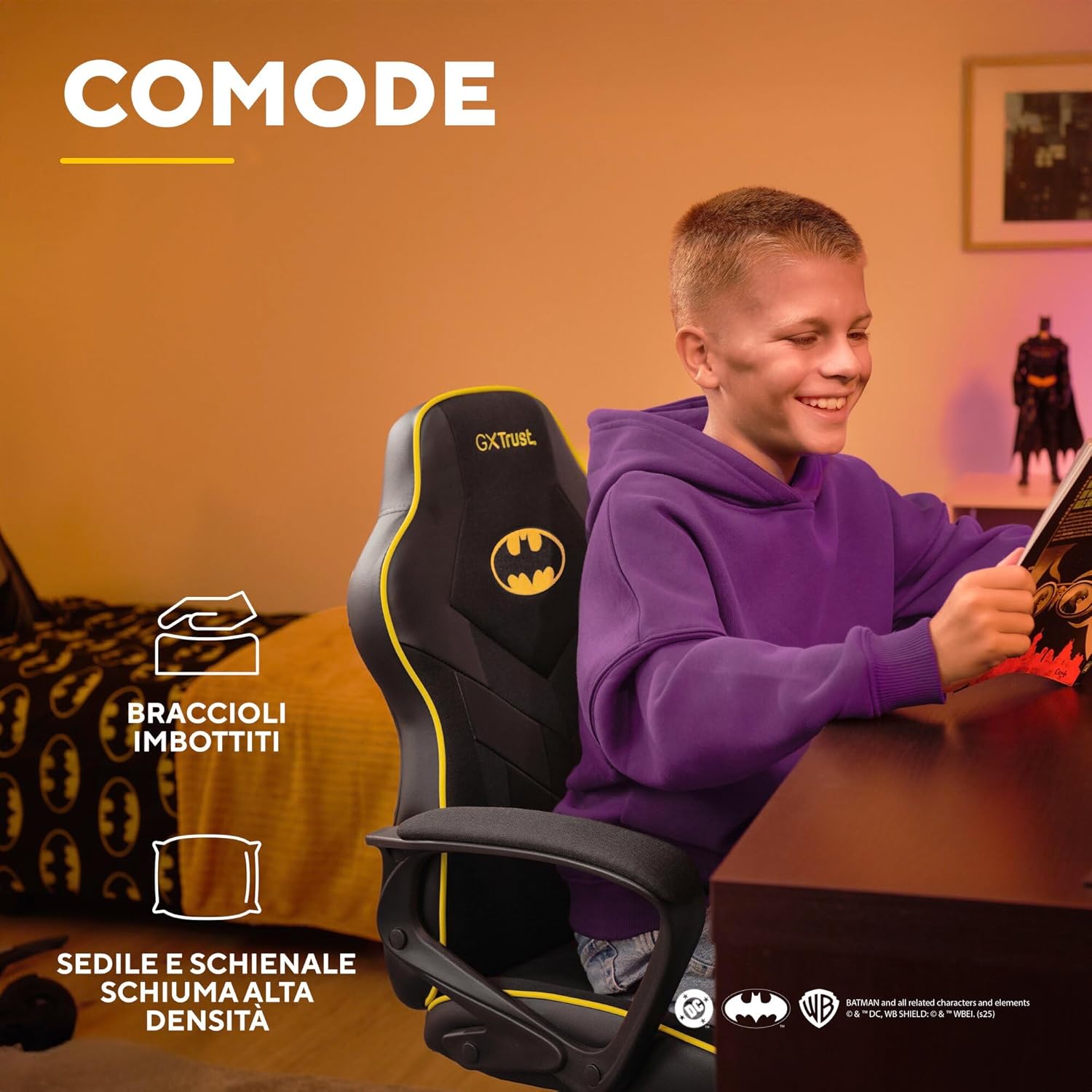 Thumbnail 5 de GXTrust Revvo 703BM sedia gaming Batman per bambini 4-12 anni, regolabile in altezza