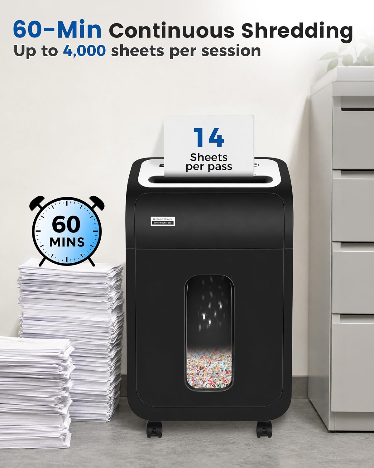Thumbnail 2 de VidaTeco OS2502 14-Sheet Micro-Cut Paper Shredder, P-4, 60-Minute Runtime