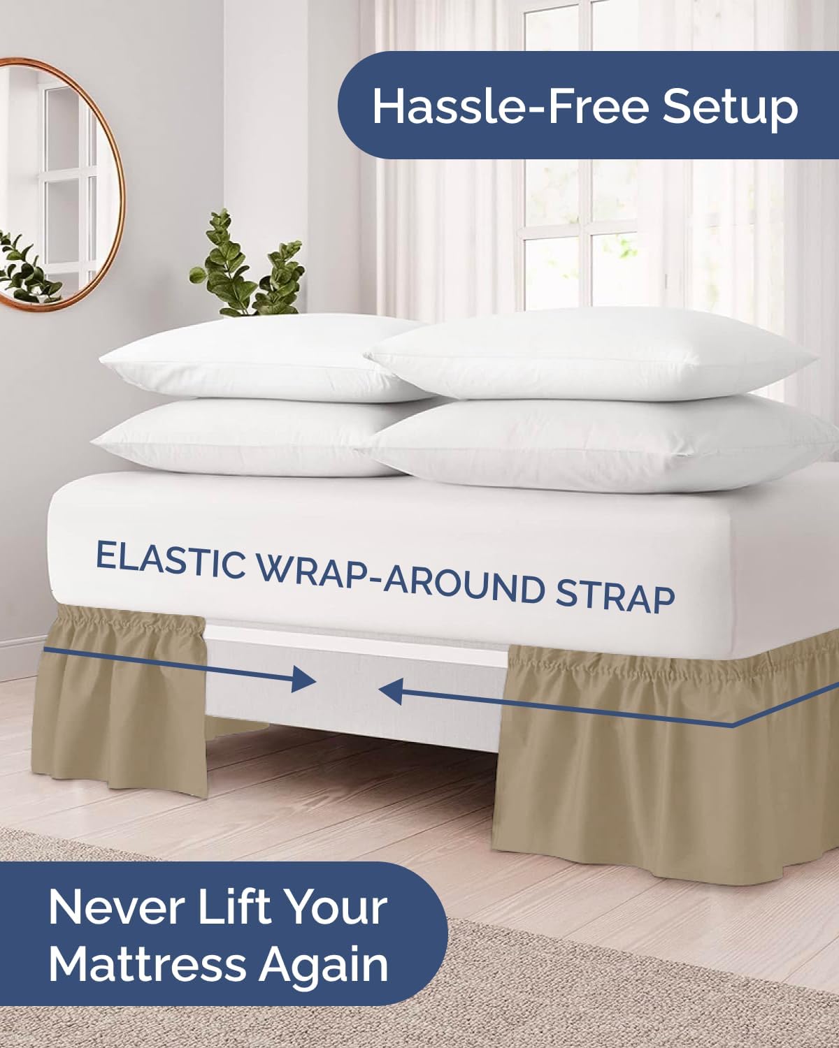 Thumbnail 1 de CGK Unlimited Wrap Around Dust Ruffle Bed Skirt (Beige) for Twin/Twin XL — 18" Drop, Easy Fit Elastic Strap
