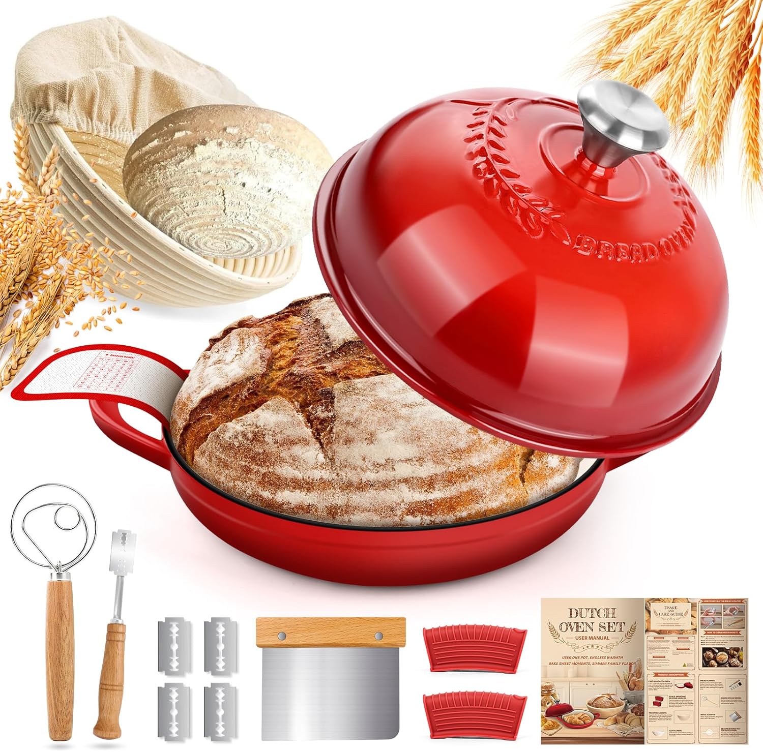 Detalle de NZQXJXZ Gusseisen Topf Brot Backen 5.7L – Bräter Emaille mit Deckel, Dutch Oven Set