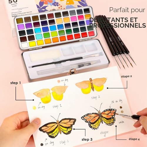 Detalle de Grabie aquarelle 50 couleurs avec pinceaux de précision