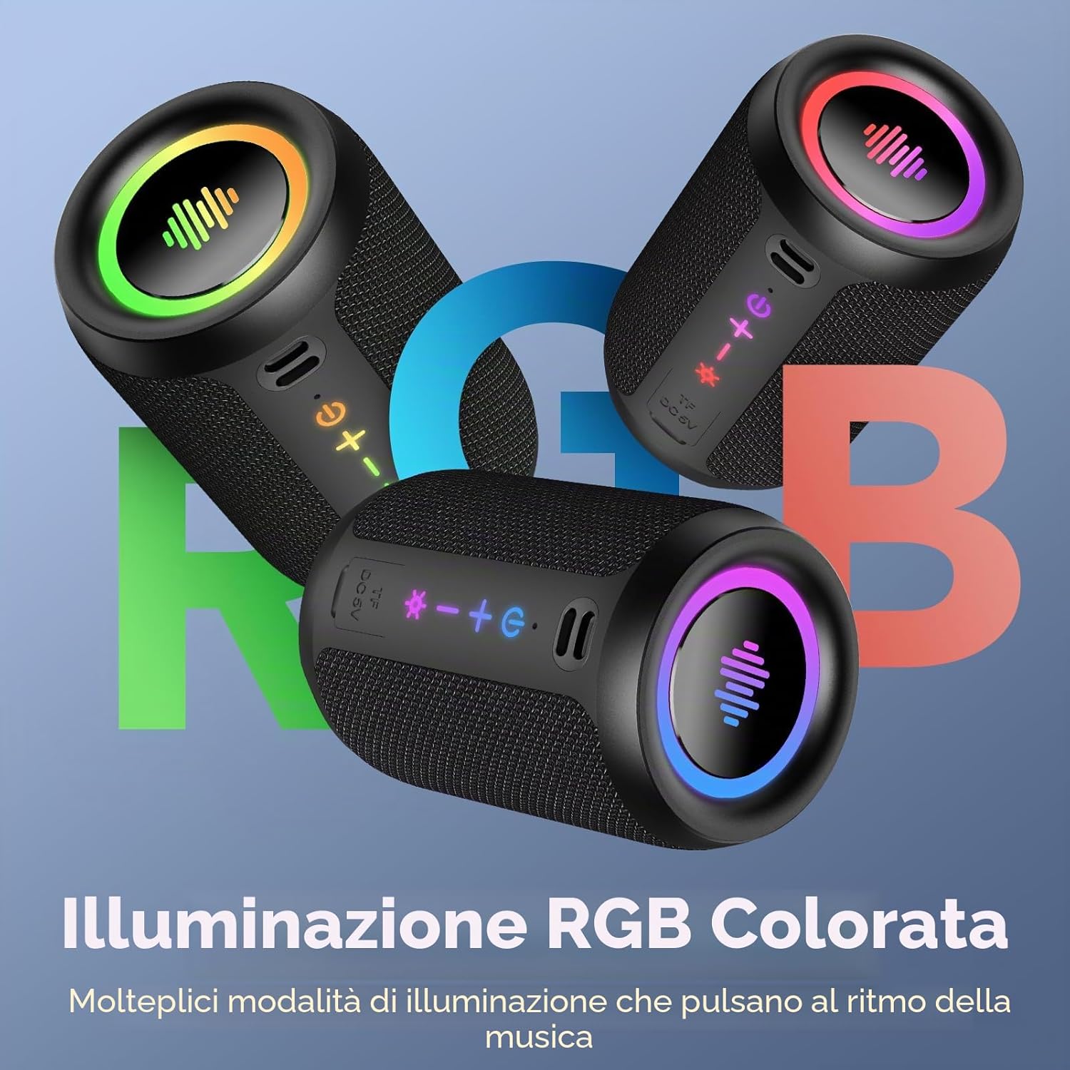 Detalle de Cassa Bluetooth Portatile Potente 15W con LED, IPX7 e 12 Ore di Autonomia – Ideale per feste all'aperto