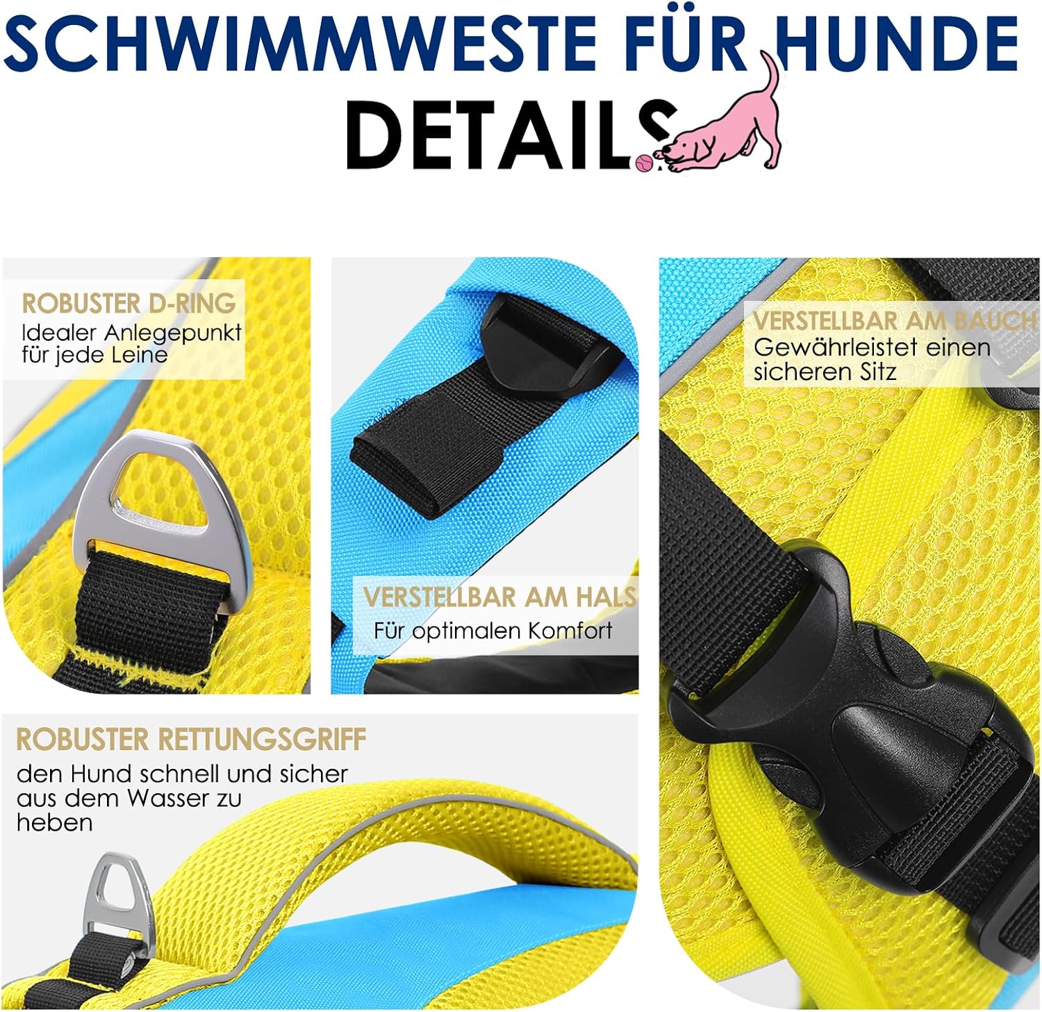 Detalle 2 de AOFITEE Hundeschwimmweste XXL – Hoher Auftrieb, verstellbar, Blau