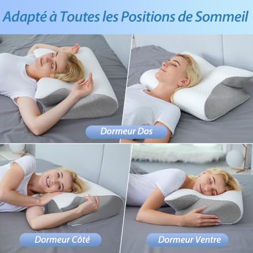 Thumbnail 5 de HOMCA Oreiller Ergonomique Cervical à Mémoire de Forme – soutien cervical ajustable 60x40x12/14 cm