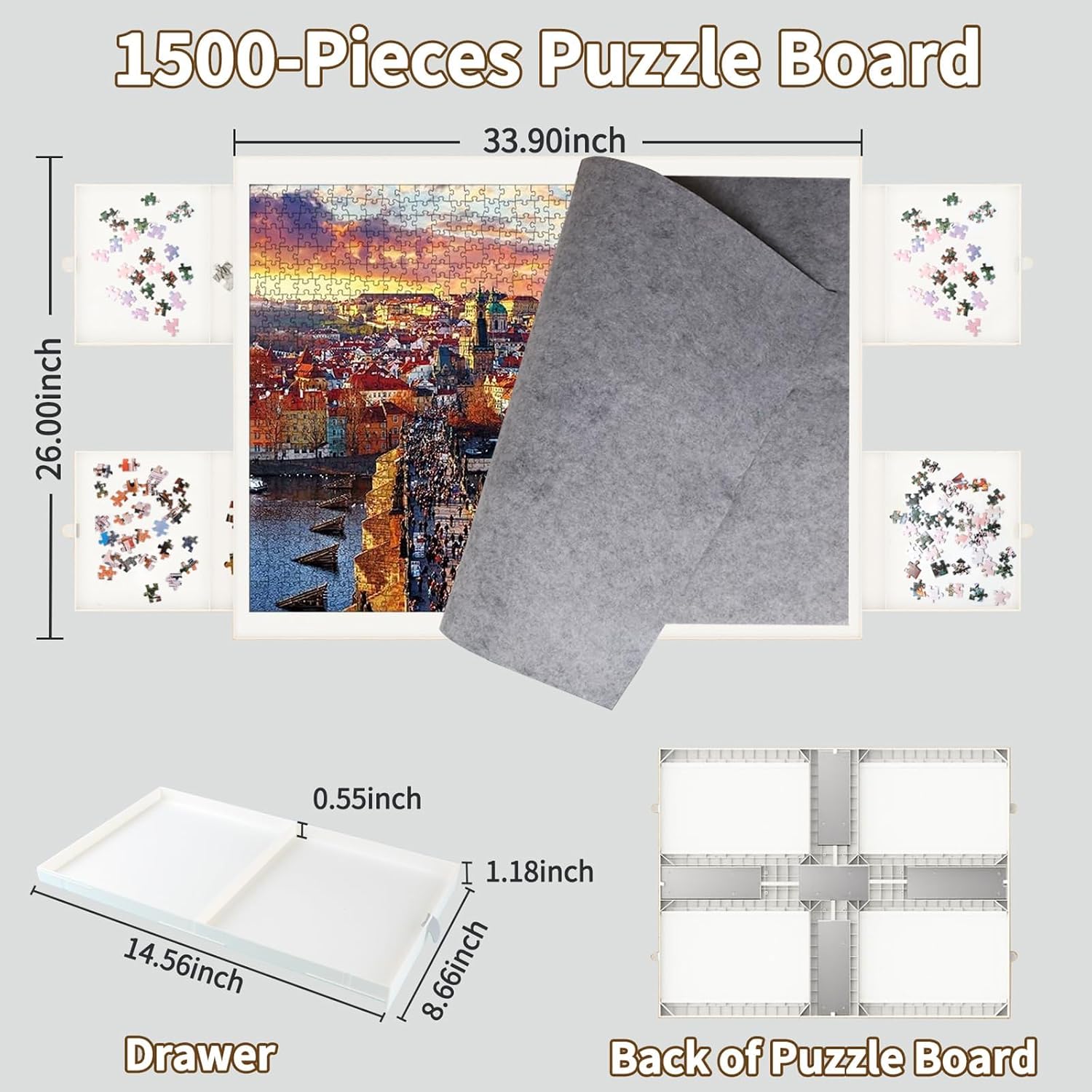 Thumbnail 1 de 1500 Pieces Puzzle Board with Drawers and Cover (35" x 27")