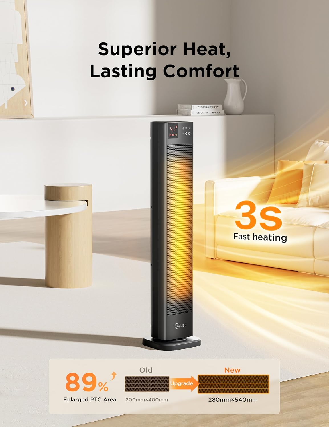Detalle 2 de Midea 30 Inch Ceramic Tower Heater 2000W 🌡