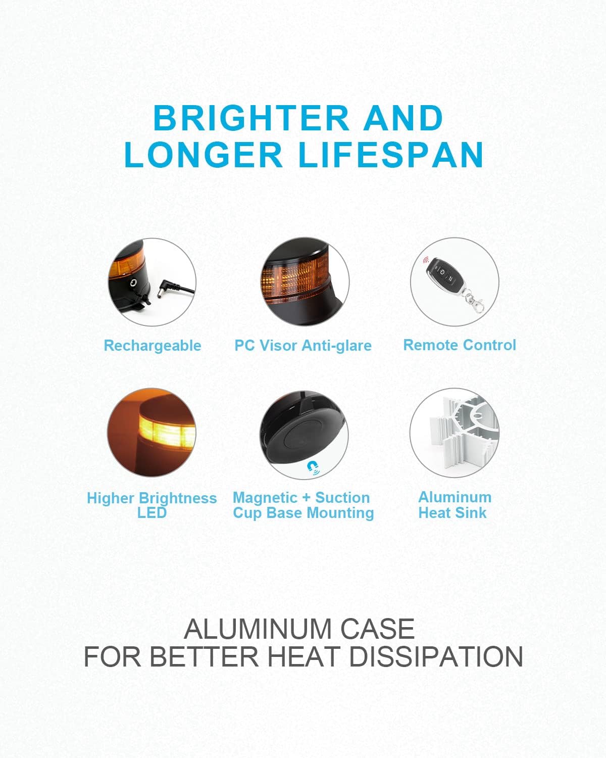 Thumbnail 3 de Agrieyes Remote Control Beacon Light: Rechargeable Amber Wireless Strobe for Vehicles