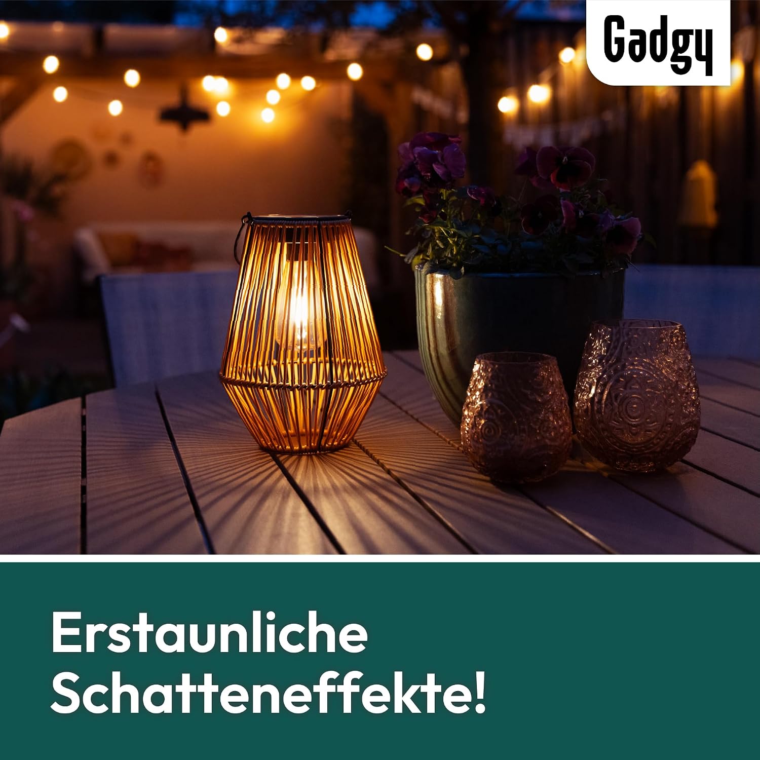 Detalle de Gadgy Solarlampe für Außen Garten – wetterfeste Solar-Laterne in Rattan-Optik mit warmweißem LED-Licht