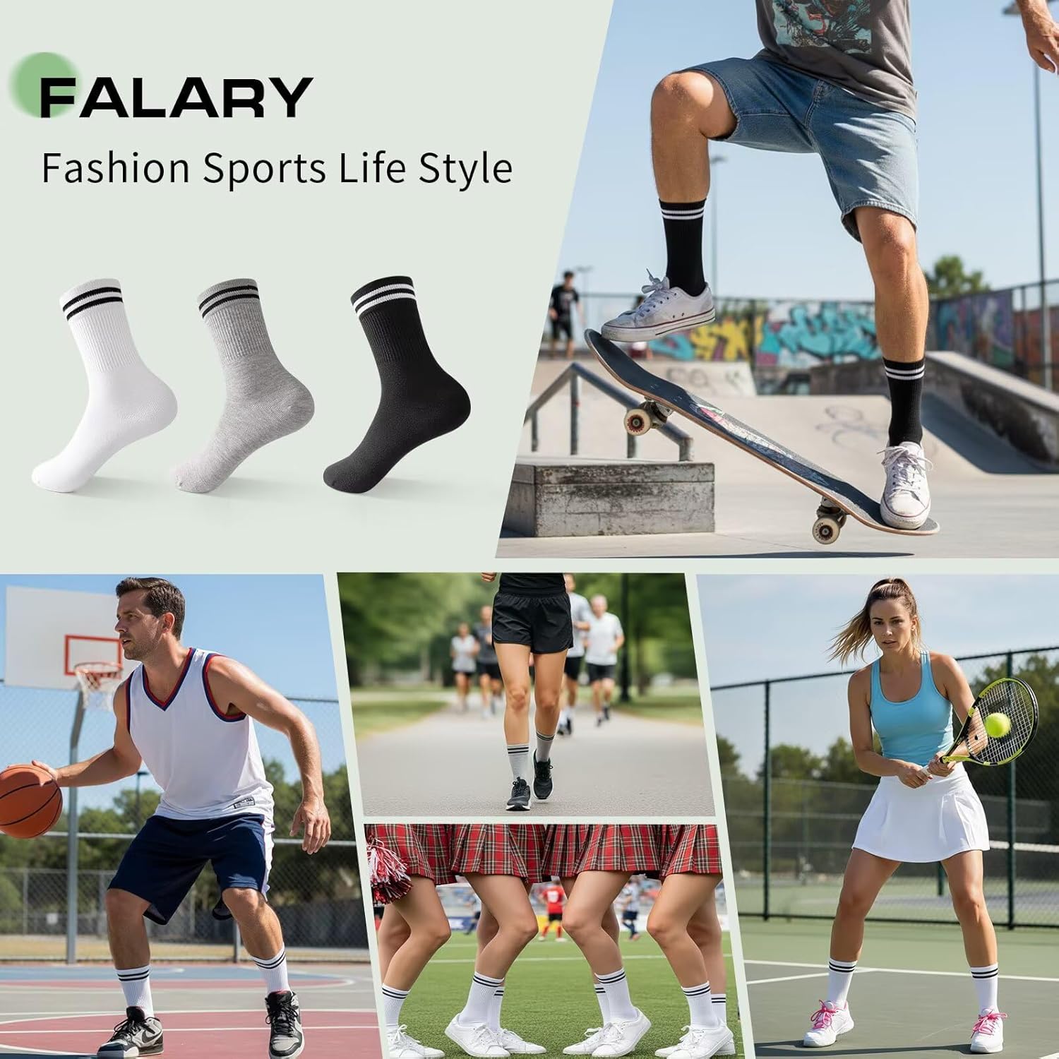 Detalle 2 de FALARY 6/12 Pairs Bamboo Sports Crew Socks (Mens & Womens) – Breathable, Odour-Resistant
