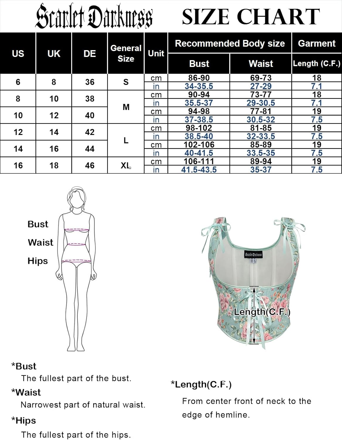 Detalle de SCARLET DARKNESS corsetto bustier rinascimentale donna con lacci frontali e stampa floreale