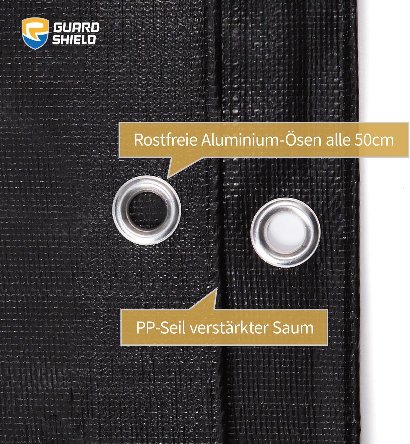 Detalle 2 de GUARD SHIELD Abdeckplane mit Ösen 5 m x 5 m – wasserdicht, strapazierfähig, UV-stabilisiert