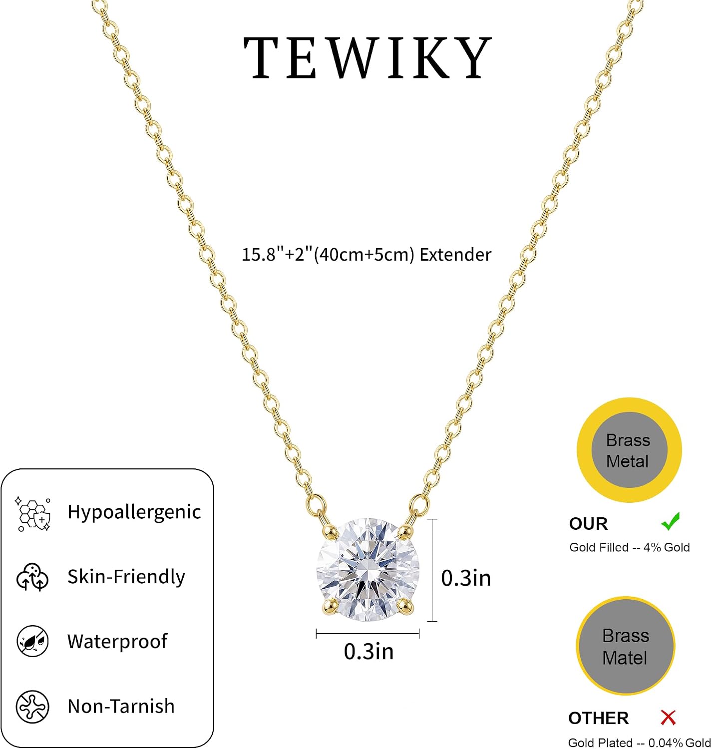 Detalle de Tewiky Cubic Zirconia Necklace, 14K Gold-Plated