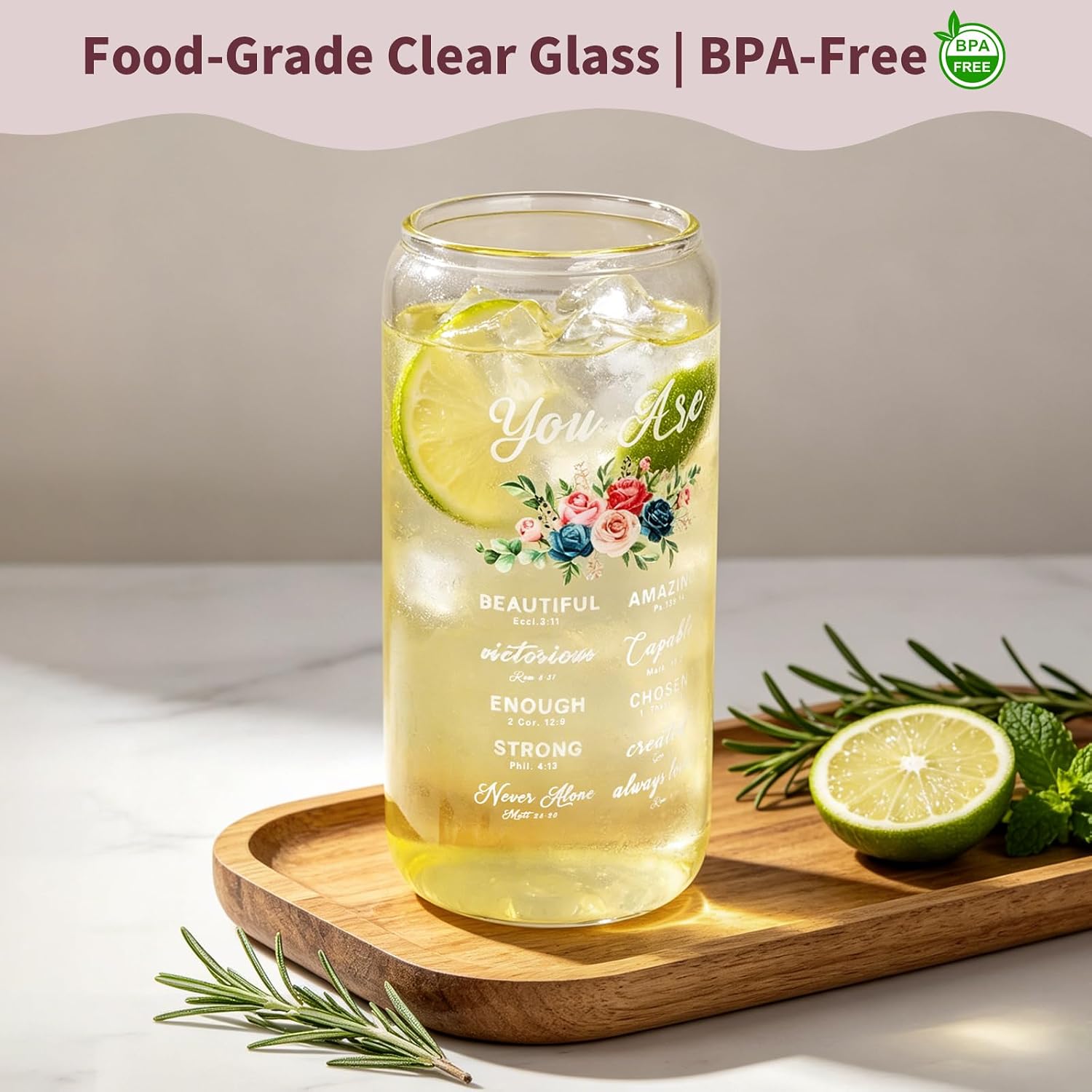 Thumbnail 5 de Floral Iced Glass Cup, 16 oz