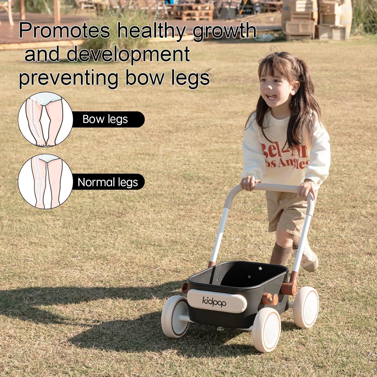 Detalle 2 de Kidpop PULA Push & Pull Walker Wagon (Black) – 2-in-1 toddler balance wagon for learning to walk