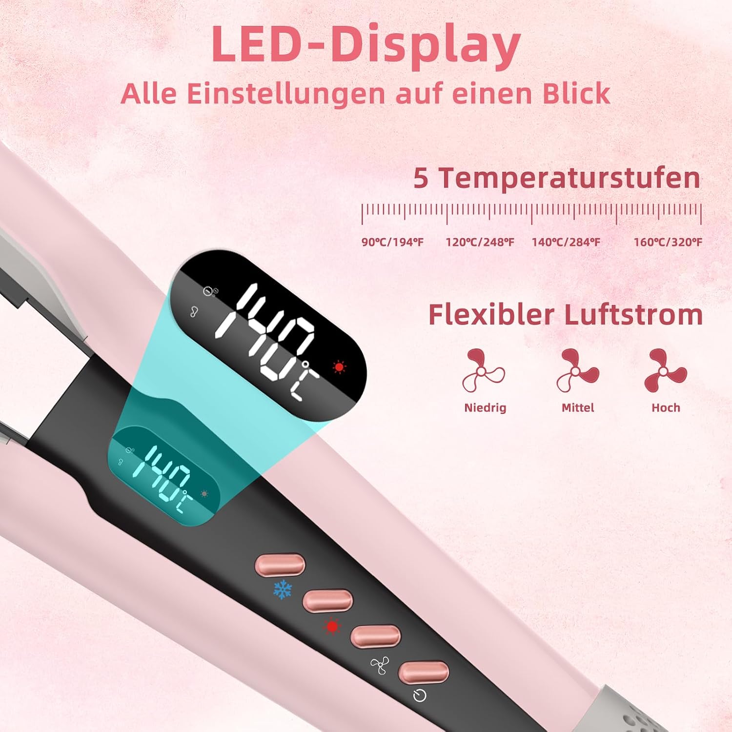 Detalle de VIKICON Air Haarglätter – Professionelles Ionen Luft-Glätteisen (Hellrosa), 2-in-1 Glätten und Trocknen