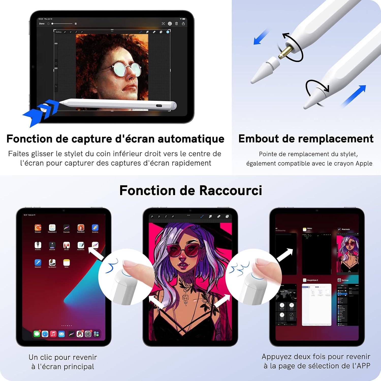 Detalle 2 de Stylet iPad compatible Pro, Air, Mini — Rejet de paume