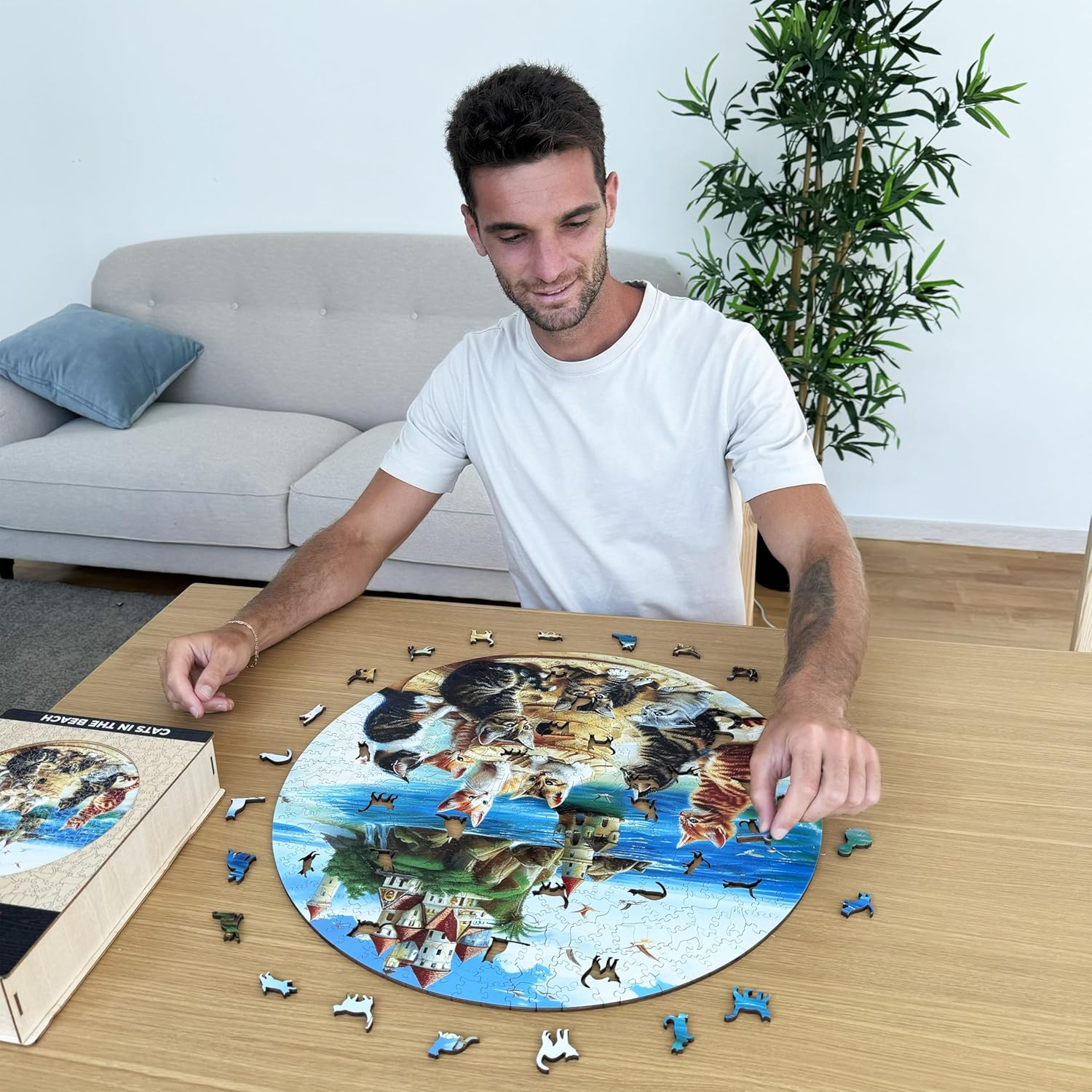 Thumbnail 1 de Iconic Puzzles „Kittens at the Seaside“ – nachhaltiges Holzpuzzle (S, 200 Teile)