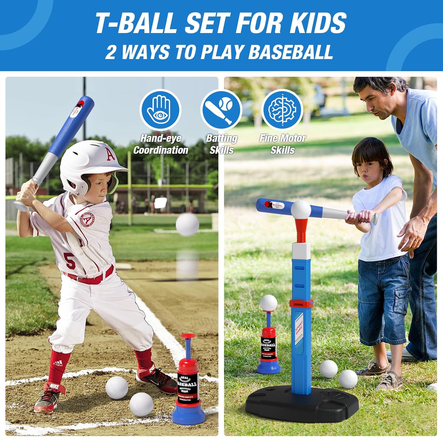 Detalle 2 de HYES 2 in 1 Kids Basketball Hoop and T Ball Set, Adjustable
