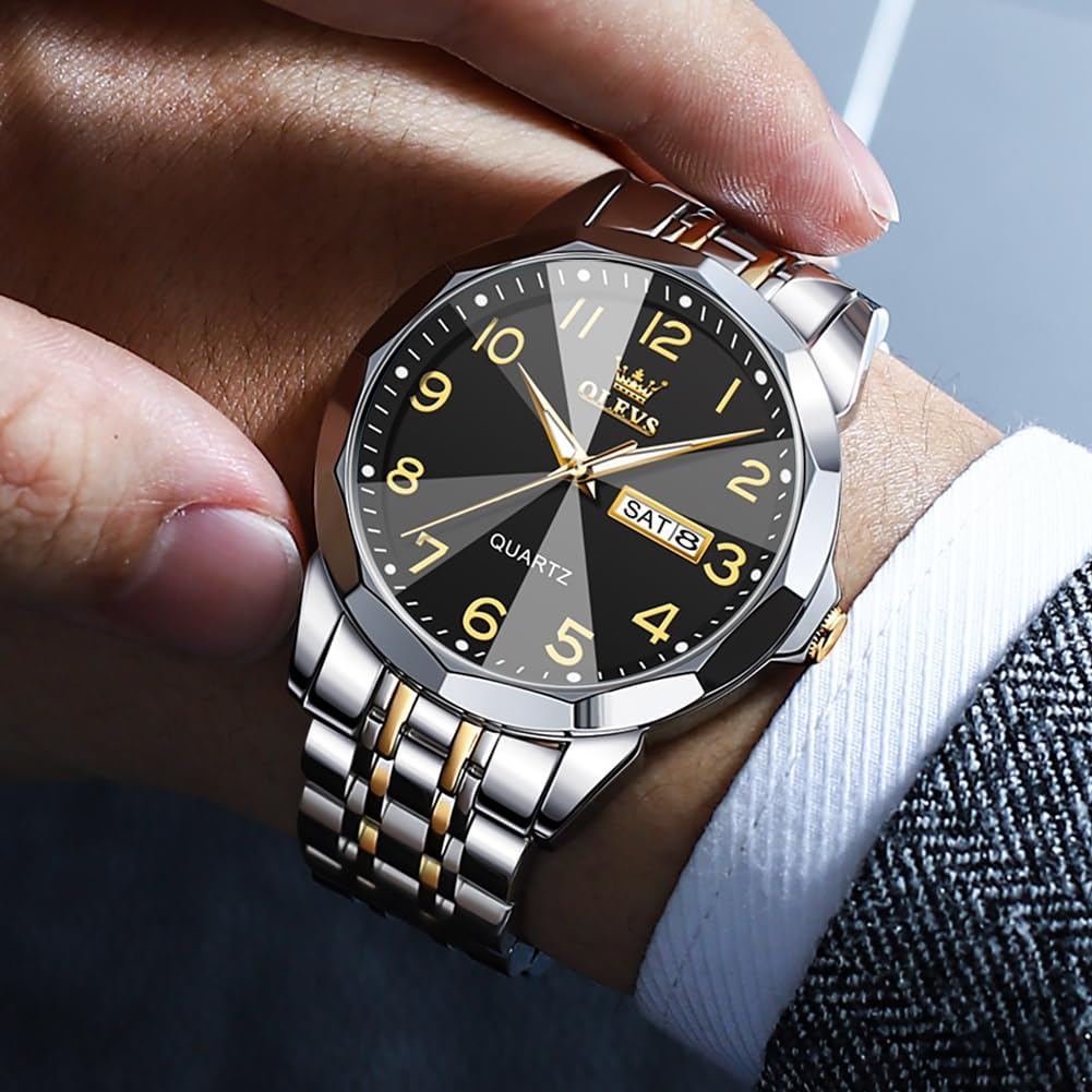 Detalle de Montre homme OLEVS quartz digital avec index « diamants », acier inoxydable 316L, étanche 30 m