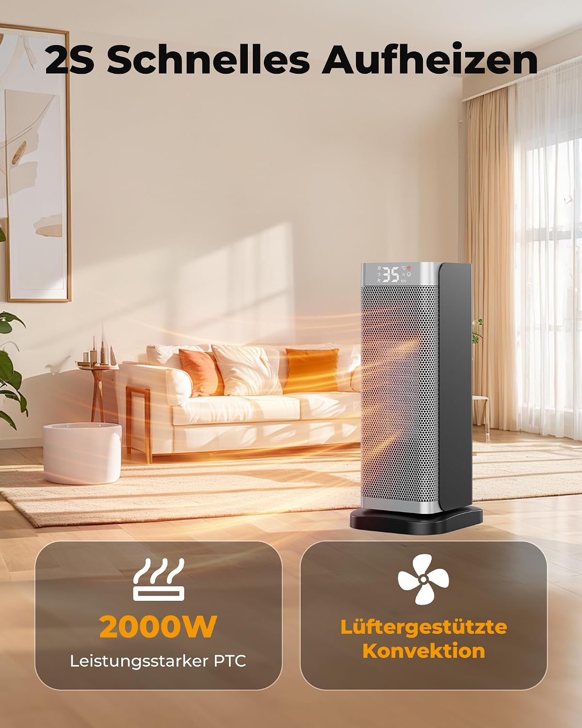 Detalle 2 de Fitabok Heizlüfter Energiesparend 2000W – kompakt, leise und sicher mit Fernbedienung