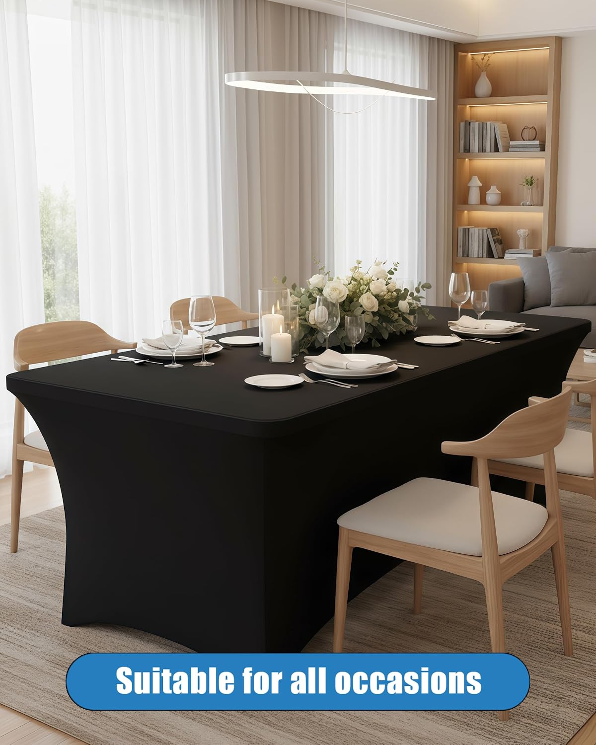 Detalle 2 de Lemict 6FT Black Fitted Stretch Tablecloth (6 Pack) for Rectangular Tables