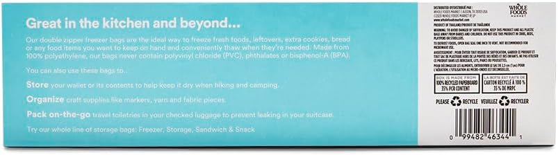 Detalle de 365 by Whole Foods Market Gallon Size Freezer Bags, Double Zipper, 30 Count