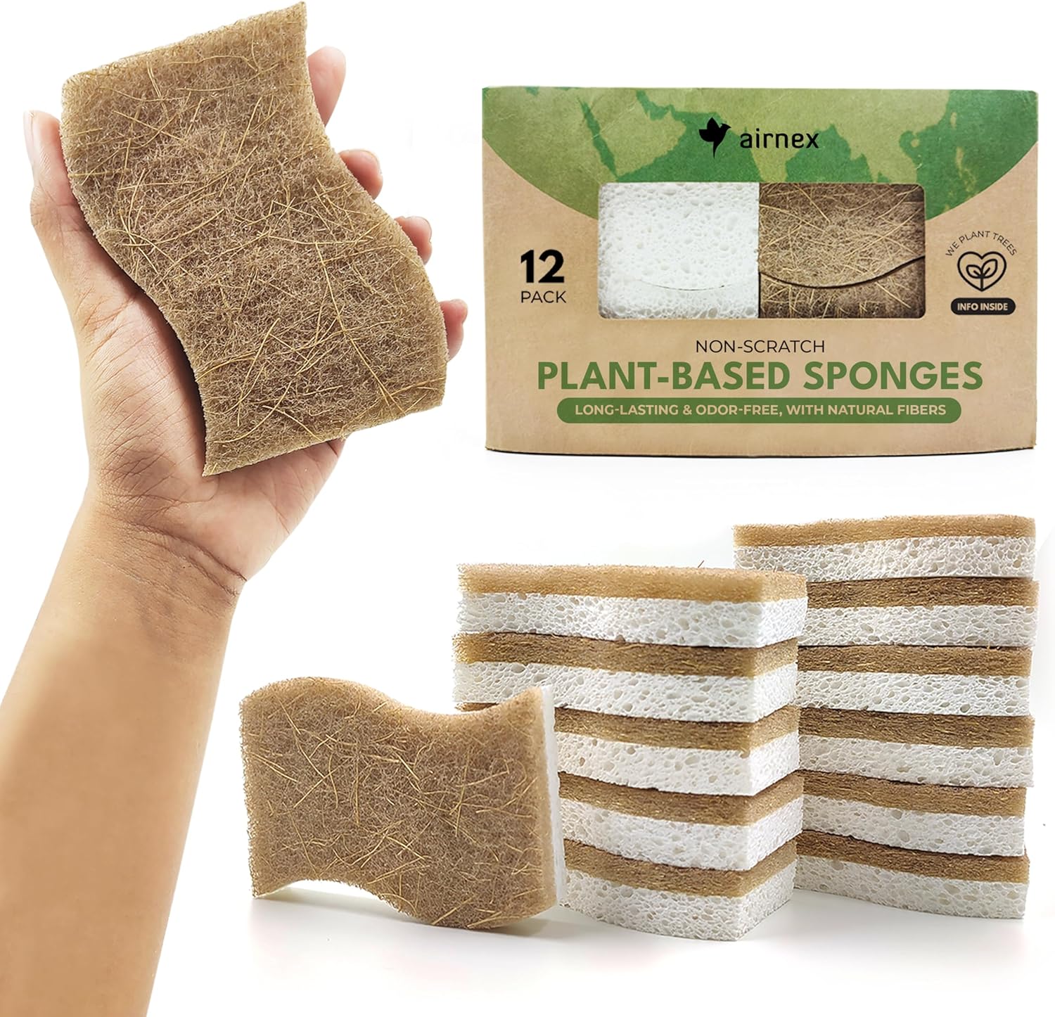 Detalle de AIRNEX Biodegradable Natural Kitchen Sponge 12 pack 🧽
