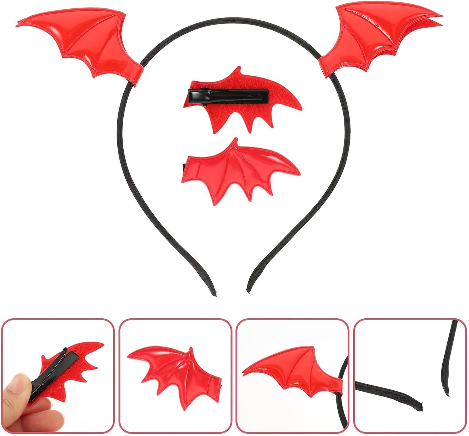 Detalle 2 de Ling & Bai Halloween Bat Headbands and Bat Ear Hair Clips for Women