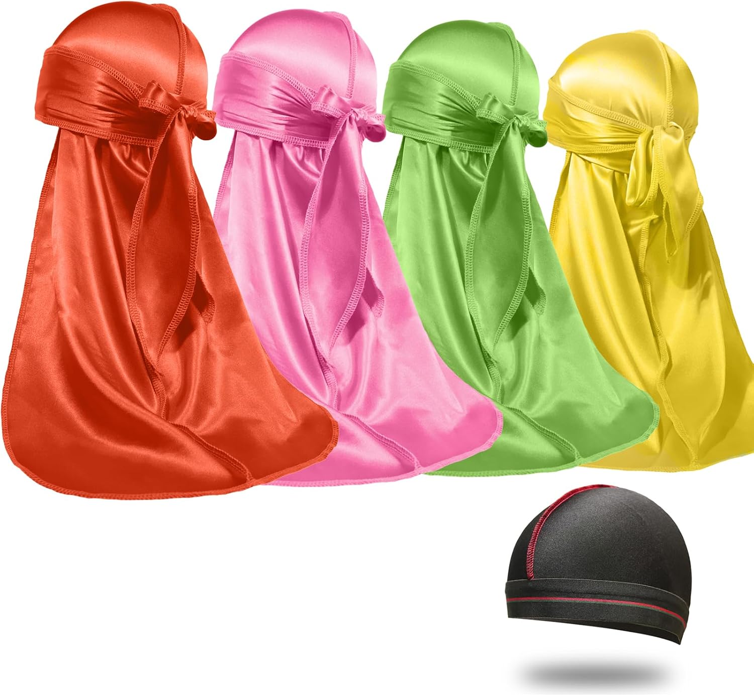 Detalle de ForceWave 4PCS Silky Durags with Wave Cap, Satin Fabric and Long Tails