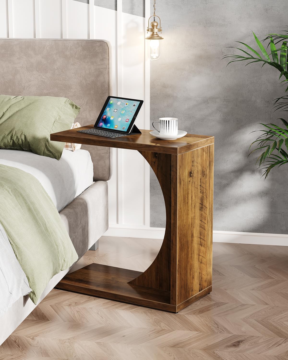 Detalle 2 de Tribesigns RY0138RY0202 C-Shaped End Table, Rustic Brown Engineered Wood