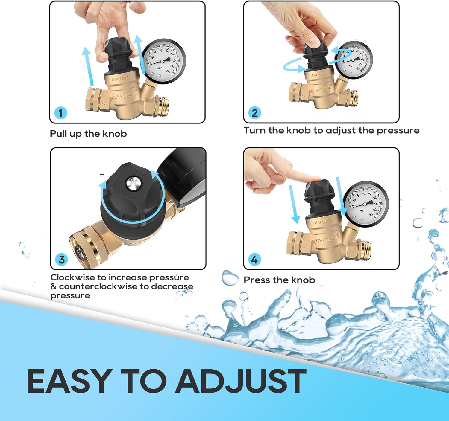 Thumbnail 1 de RVGUARD RV Water Pressure Regulator Valve 50 PSI ๐ง